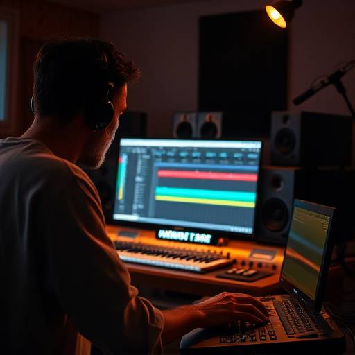 Produtor musical trabalhando em um computador